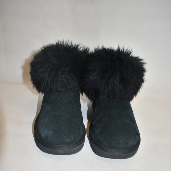 UGG Mini Fluff Collar Black Booties Sheepskin Suede US Size 6 1112491 - Picture 8 of 10